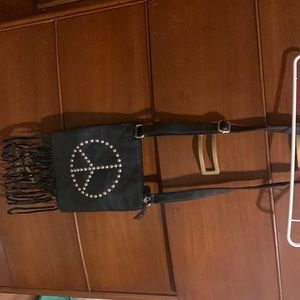 Black peace sign leather purse